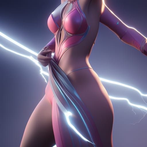 Stunning Woman Running from Lightning in Hyperdetailed Portr...