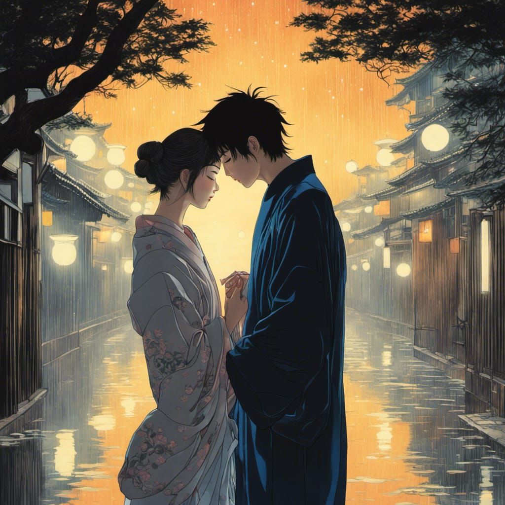 Dreamy Kyoto Lovers in Rainy Moonlight