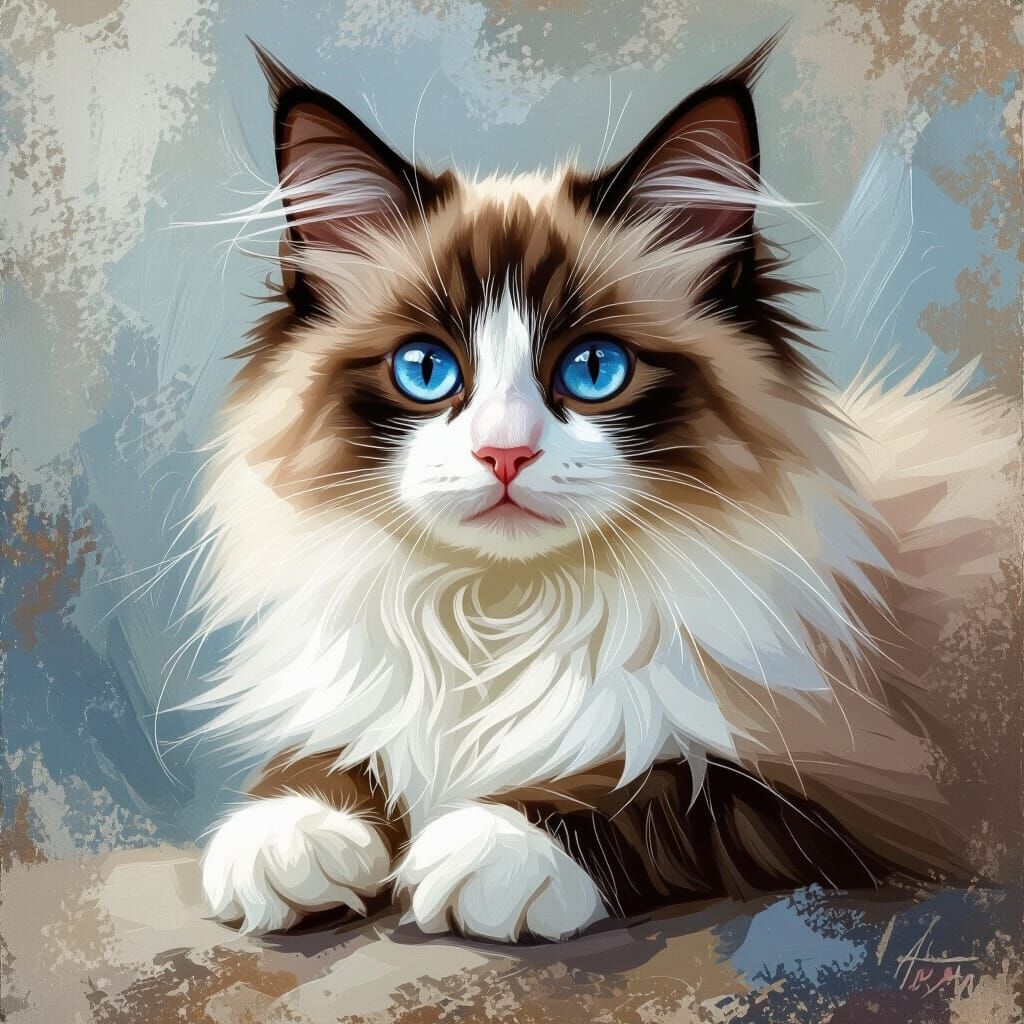 Elegant Ragdoll Cat Warrior Oil Painting