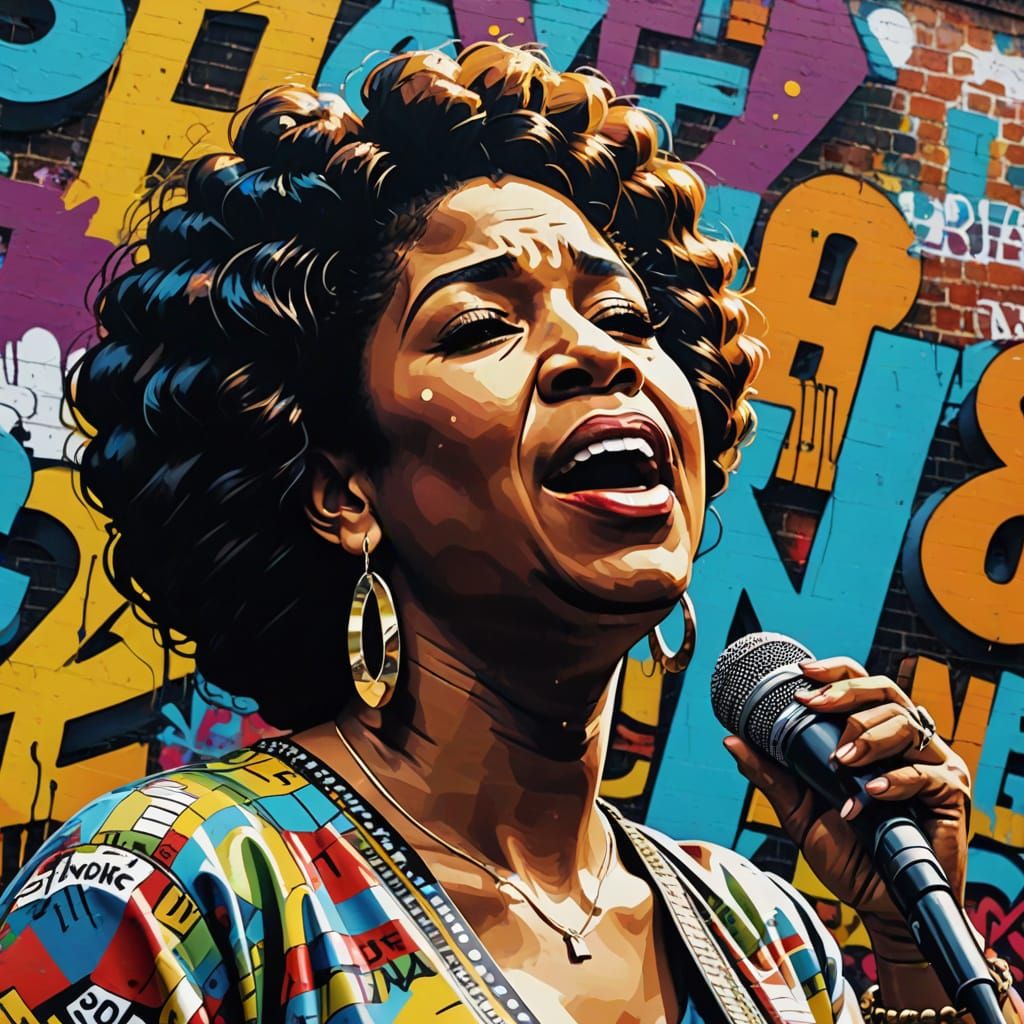 Vibrant Graffiti Street Art of Singing Woman