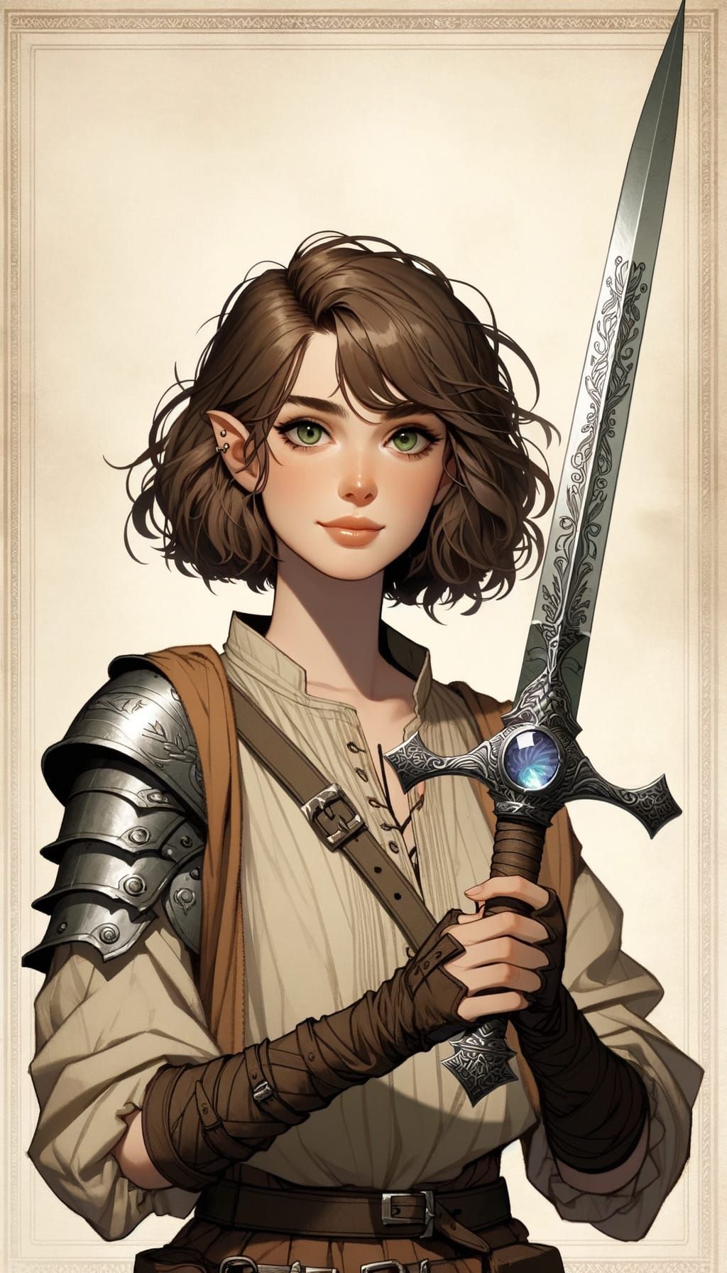 Half-Elf Warrior with Runed Shortsword