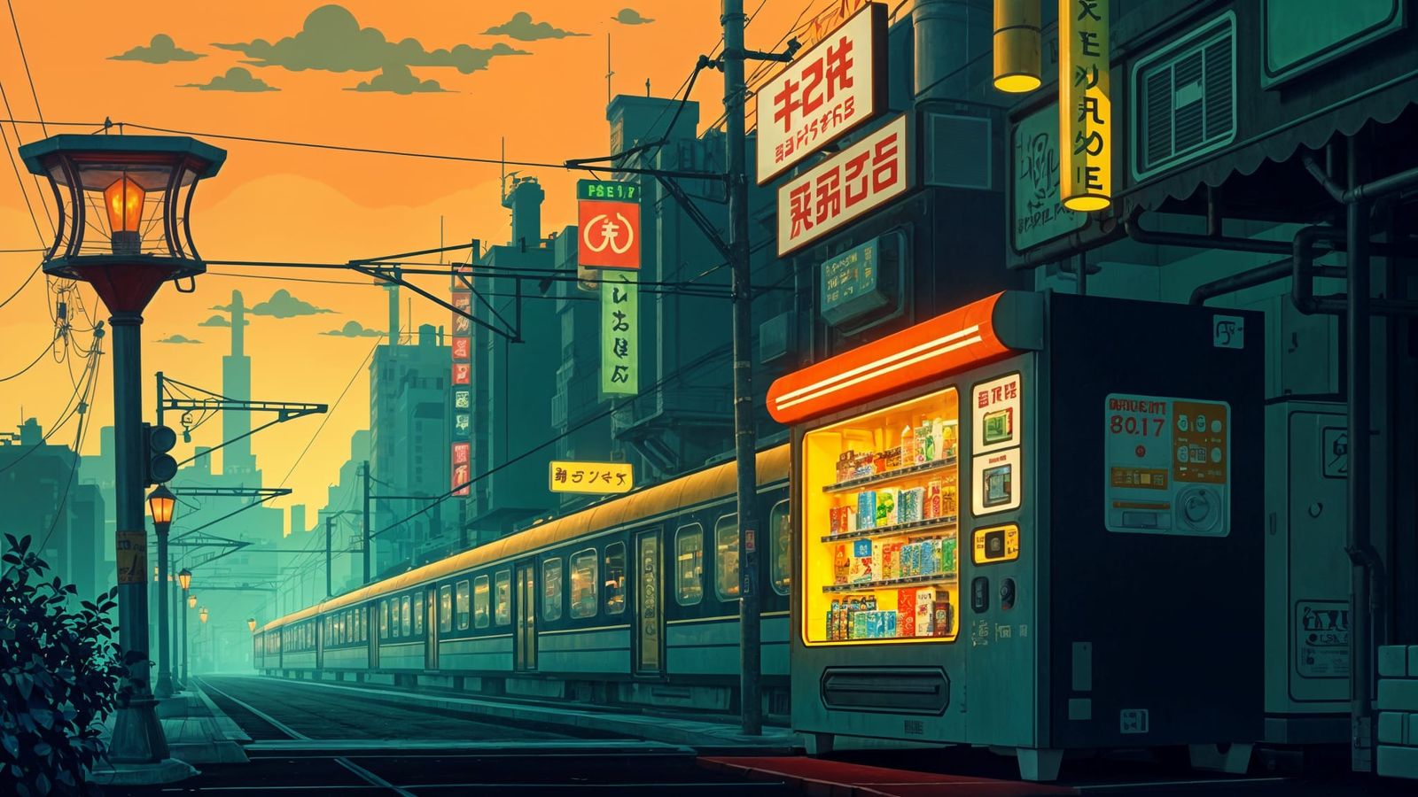 Dusk Cyberpunk Cityscape in Pixel Art Style