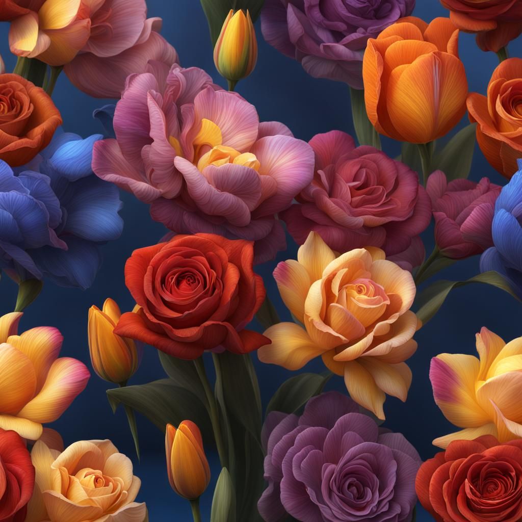 Colorful Floral Still Life in Detailed Matte Painting