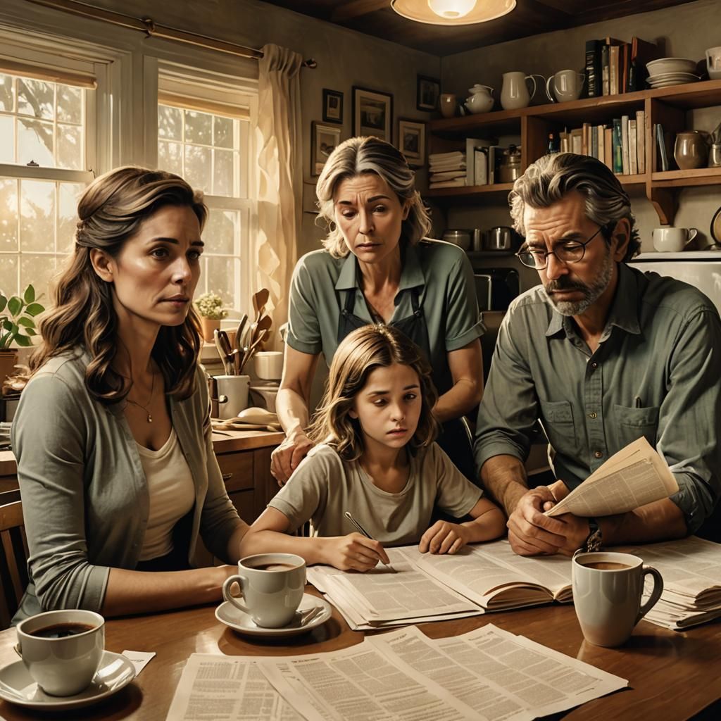 Worried Family and Income Tax: Surreal Illustration