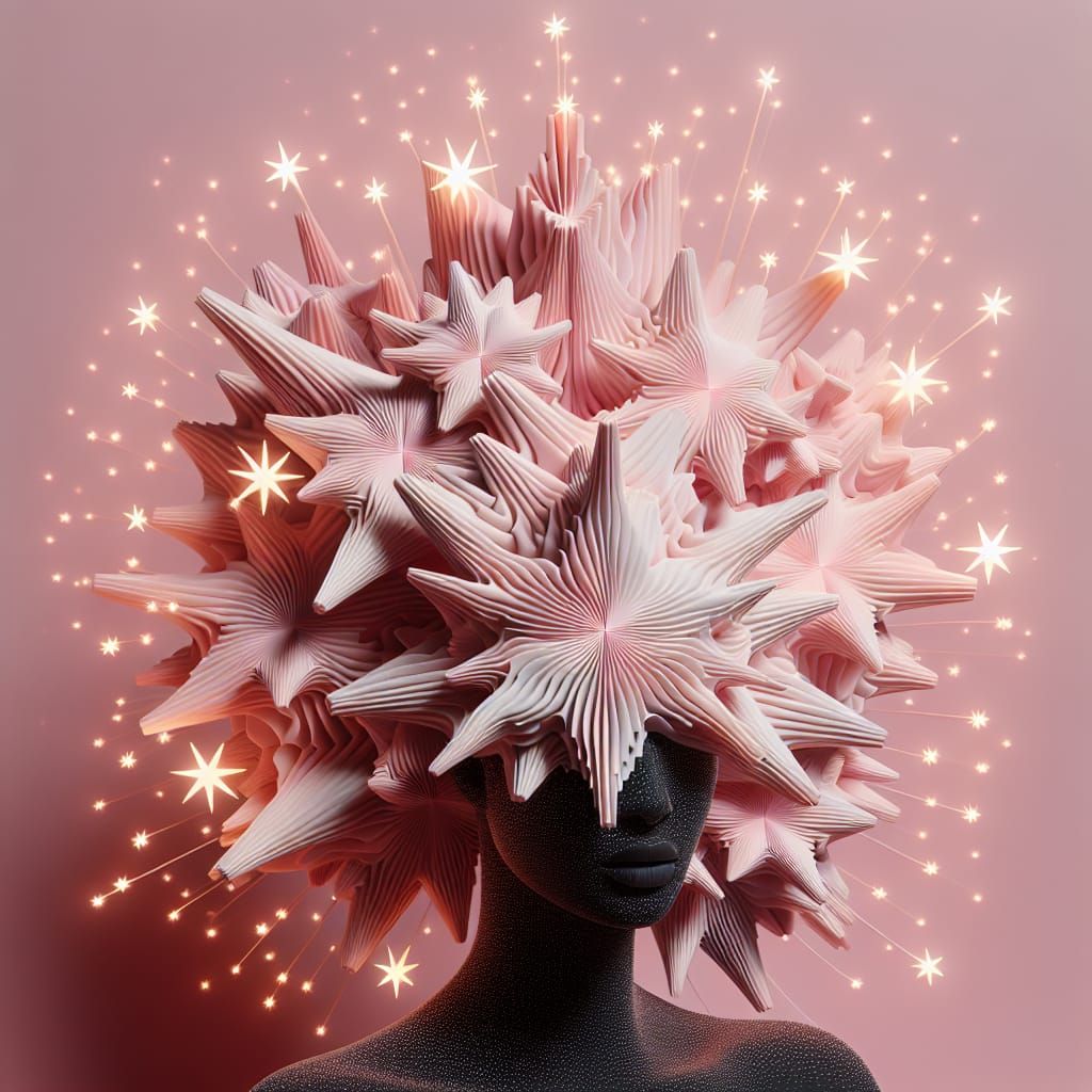 Surreal Pink Portrait with Bursting Stars