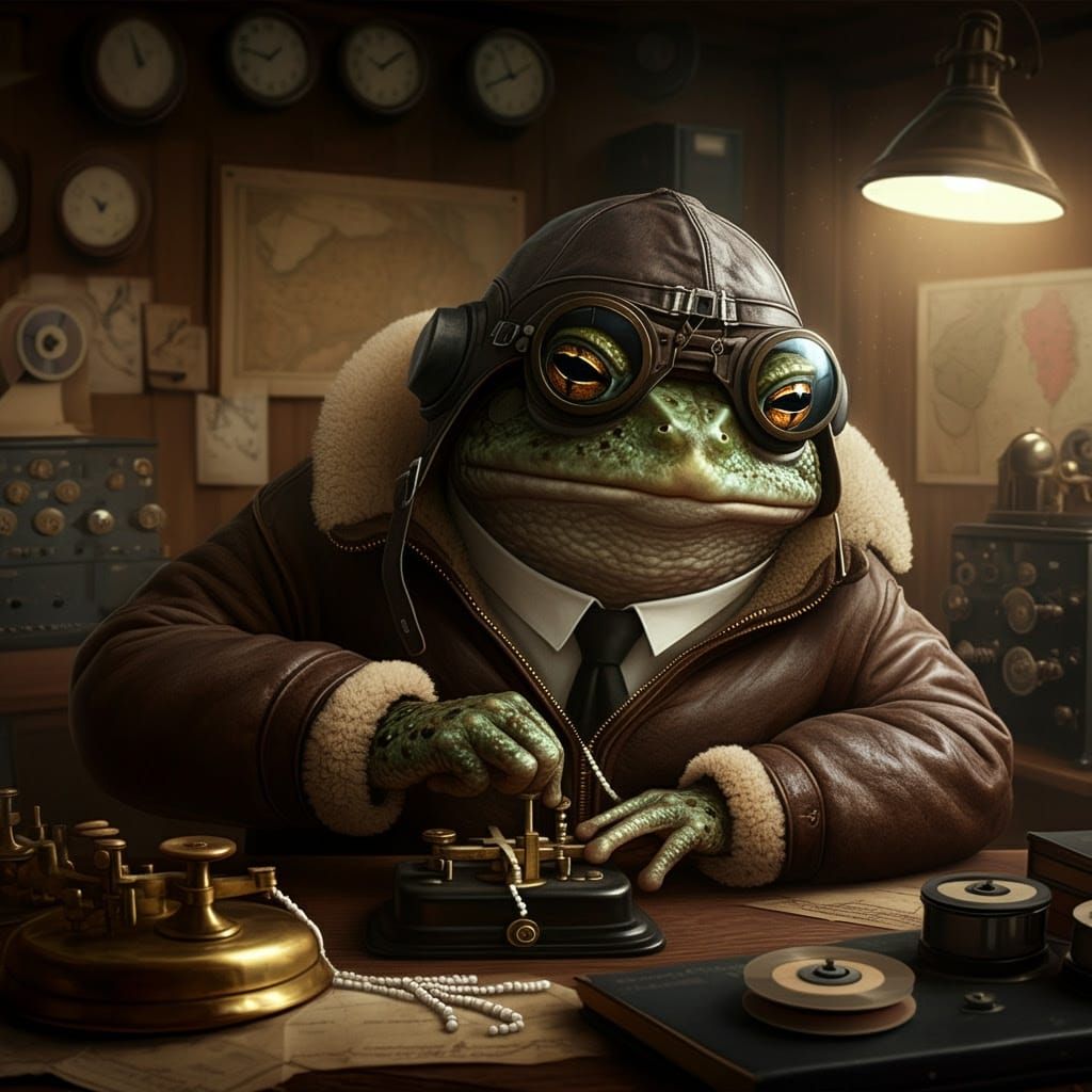 Anthropomorphic Toad Operates Vintage Morse Code Key in Tele...
