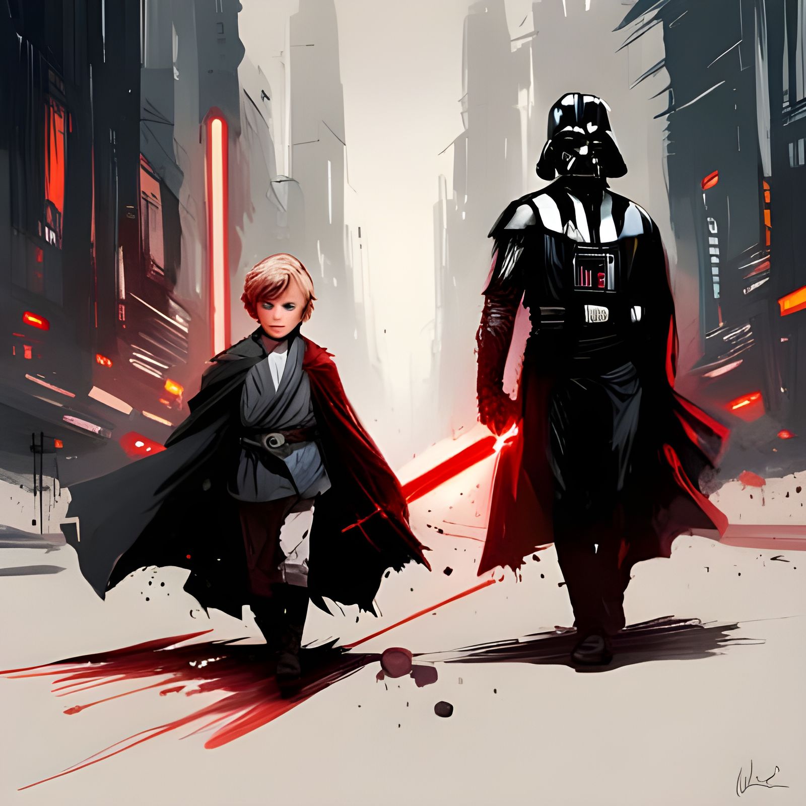Chibi Darth Vader and Luke in Manga Style