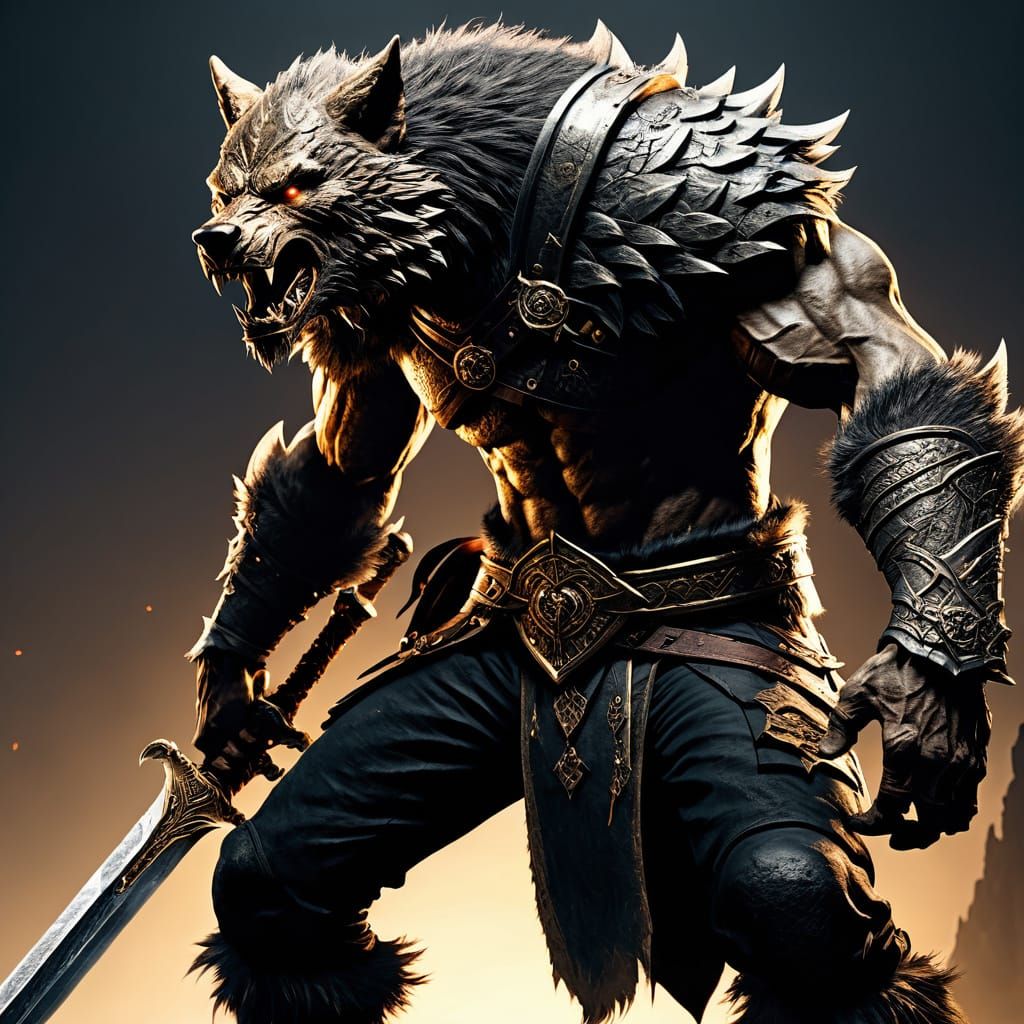 Blaidd the Werewolf Warrior in Dark Fantasy Style
