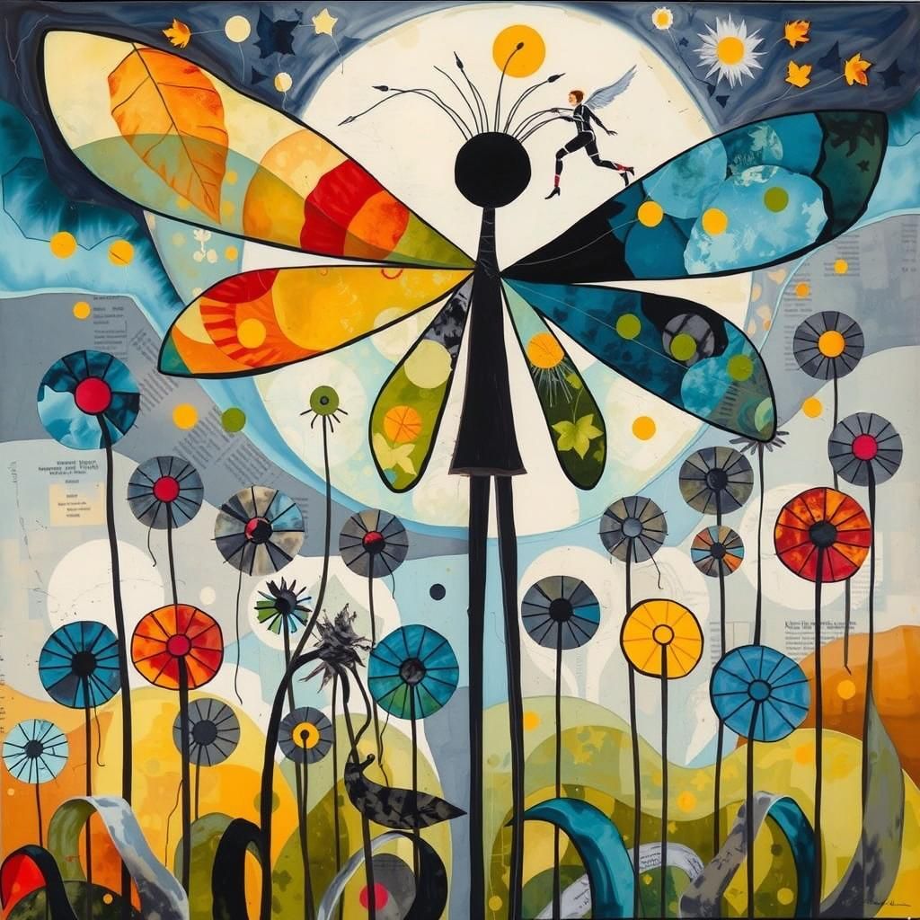 Monochrome Torn Paper Collage of Abstract Autumn Figure