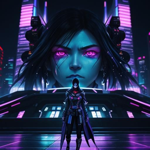 Cyberpunk Anime Portrait: Iczar in Neon Cityscape
