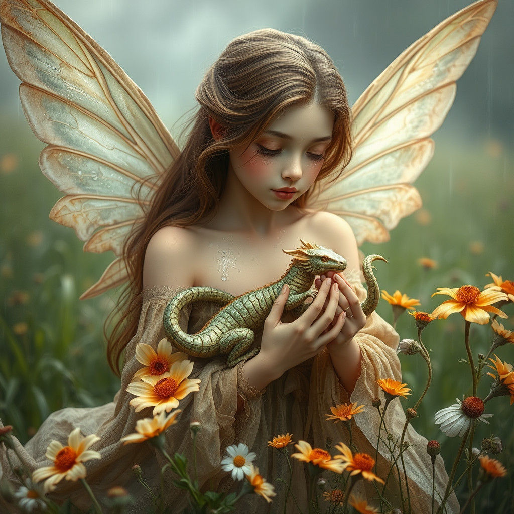 Fairy and Dragon Portrait in Brian Froud Style