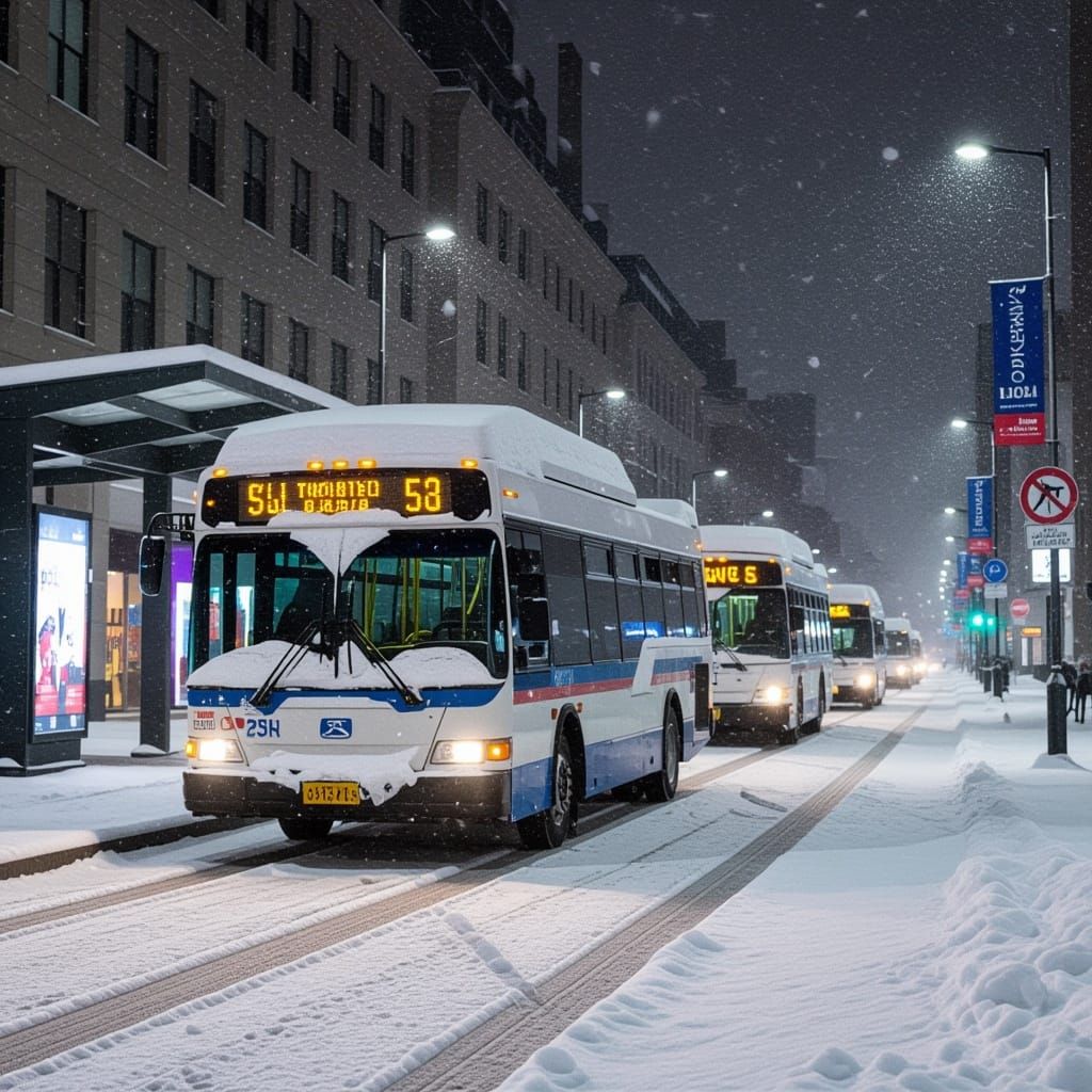 Snowy Bus Station on a Road