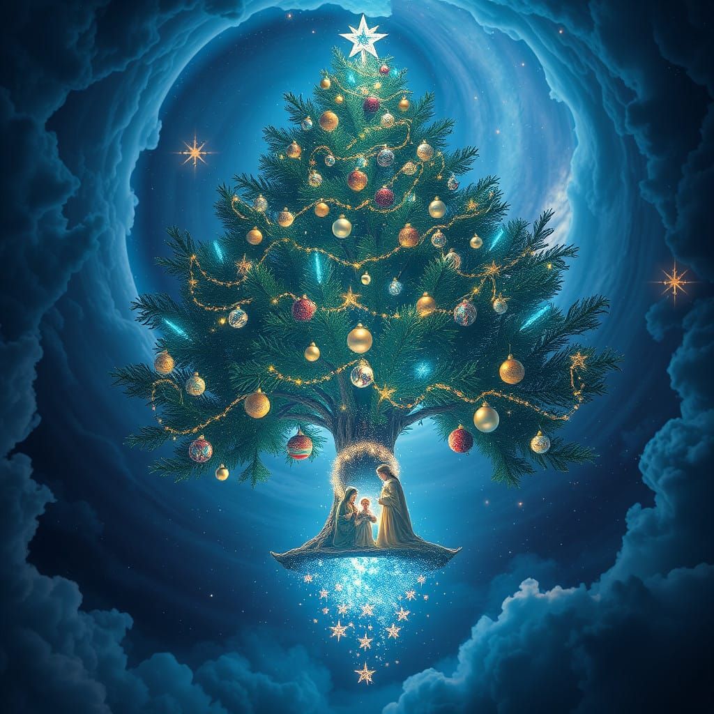 Majestic Christmas Tree in Celestial Dreamscape