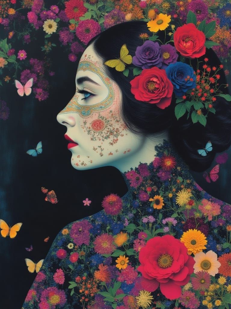 Dia de Los Muertos Woman in Autochrome Fantasy Style