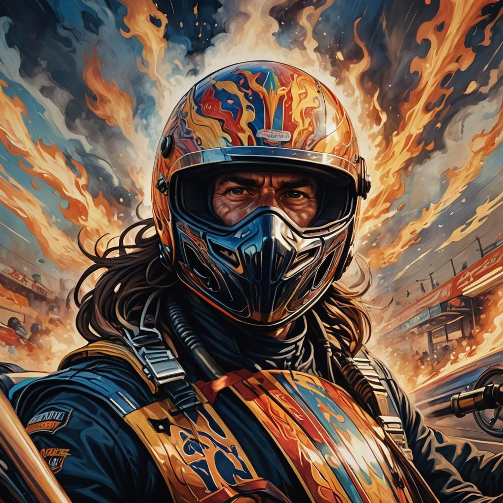 Drag Racer Portrait with Abstract Speed Lines