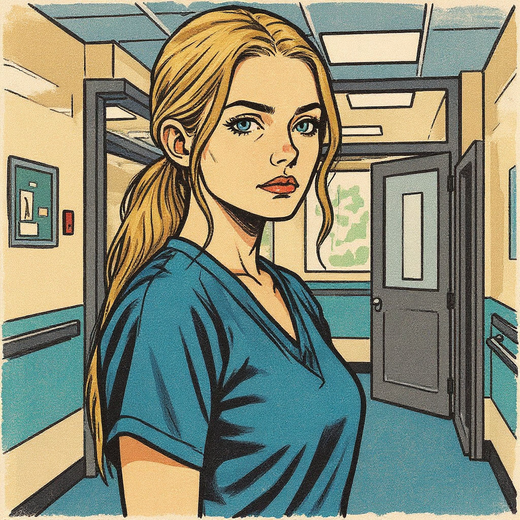 Trauma Nurse Portrait, Mid-30s Woman in Scrubs