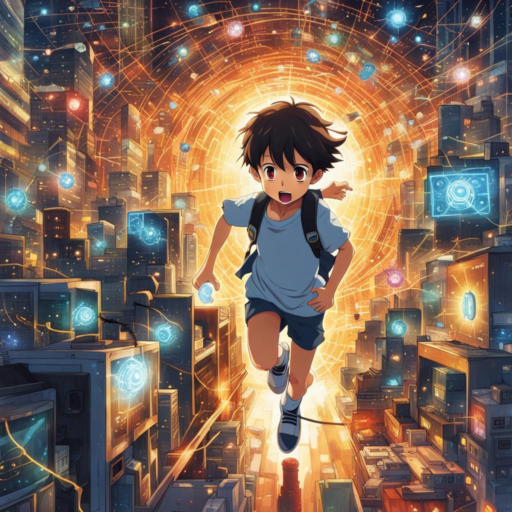 Child in IoT Network: Anime-Style Illustration