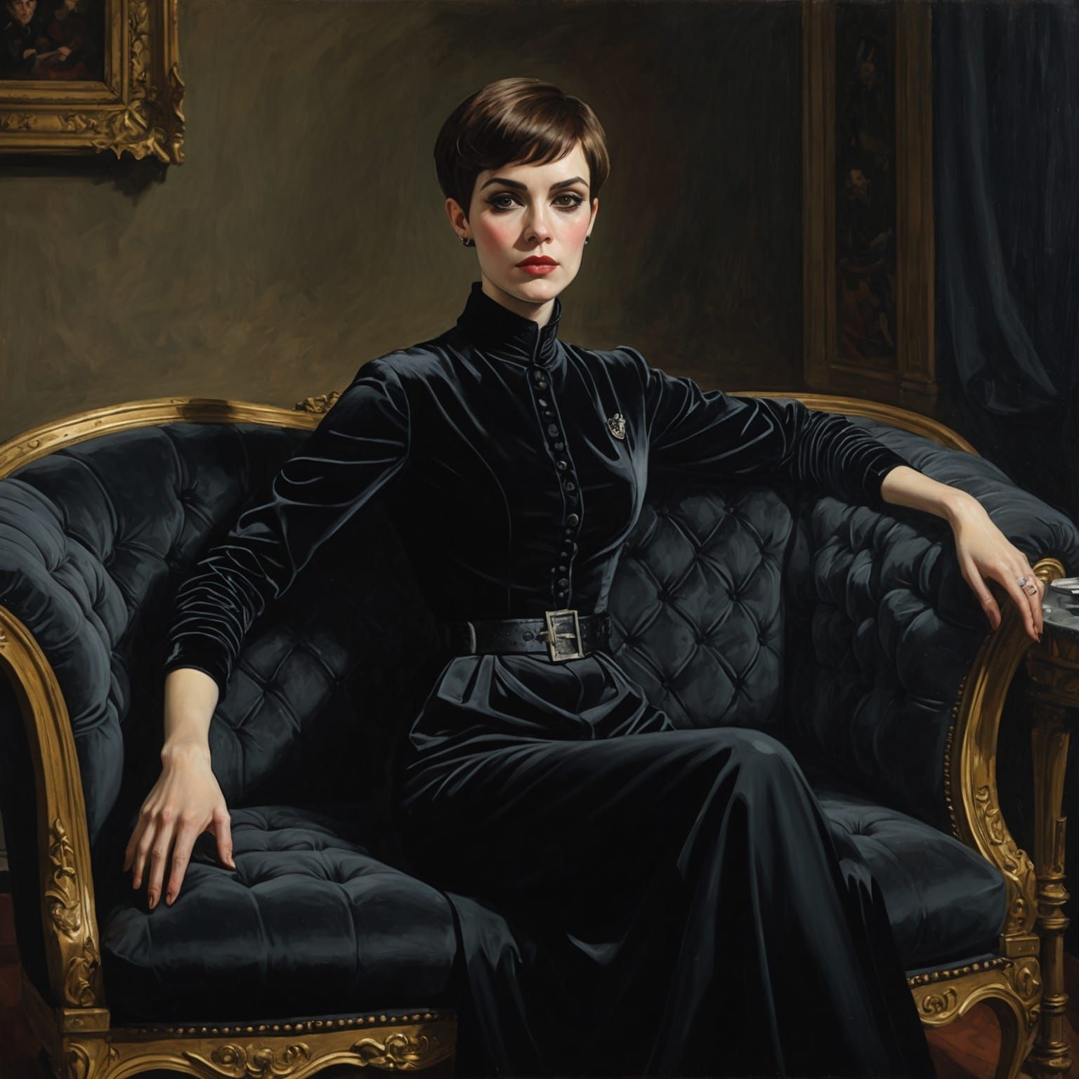 Gothic Woman in Mourning on French Sofa