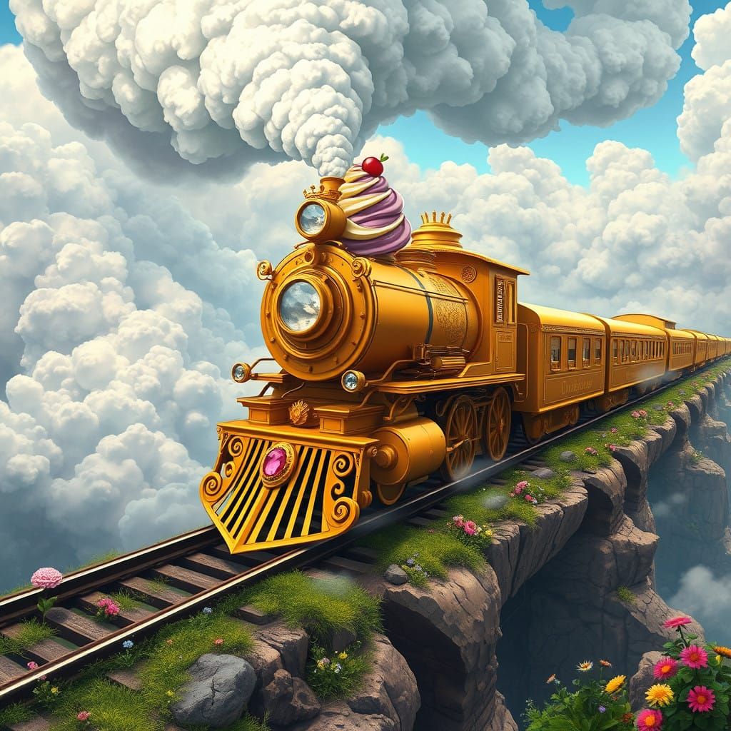 Magical Train Soars Through the Air with Whimsical Steam