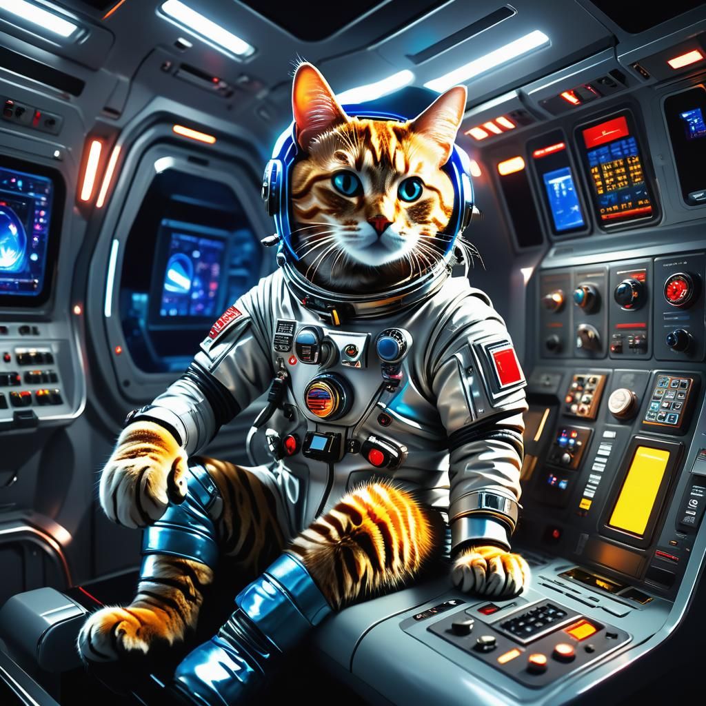 Cat in Russian Space Suit: Hyperrealistic Digital Art