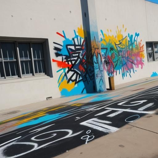 Vibrant Graffiti Mural in Urban Stencil Art Style