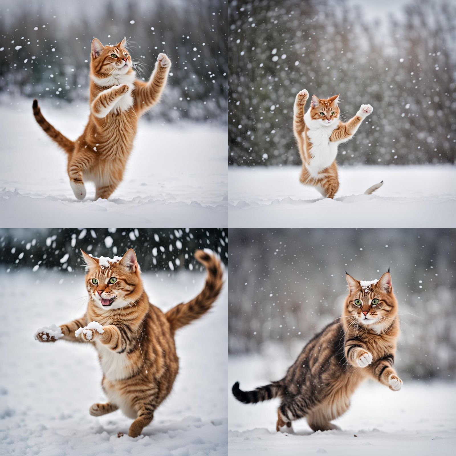 Cat Dancing in Winter Snow