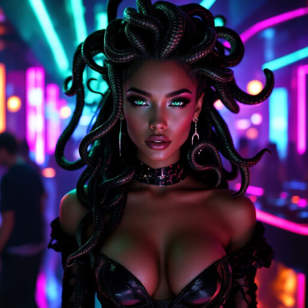 21st Century Medusa in Neon Nightclub Portrait