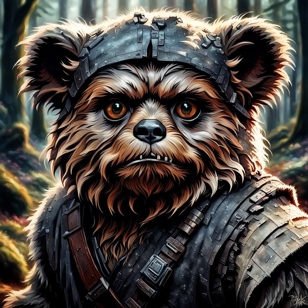 Hyperrealistic Portrait of a Feral Ewok