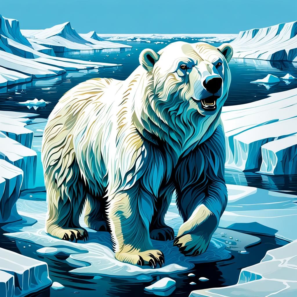 Detailed Polar Bear on Arctic Ice Flow