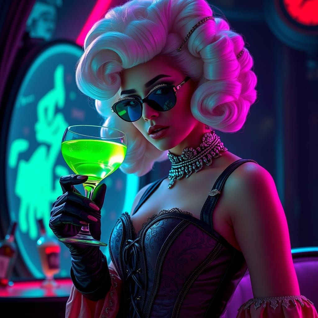 Cyberpunk Woman with Glowing Cocktail