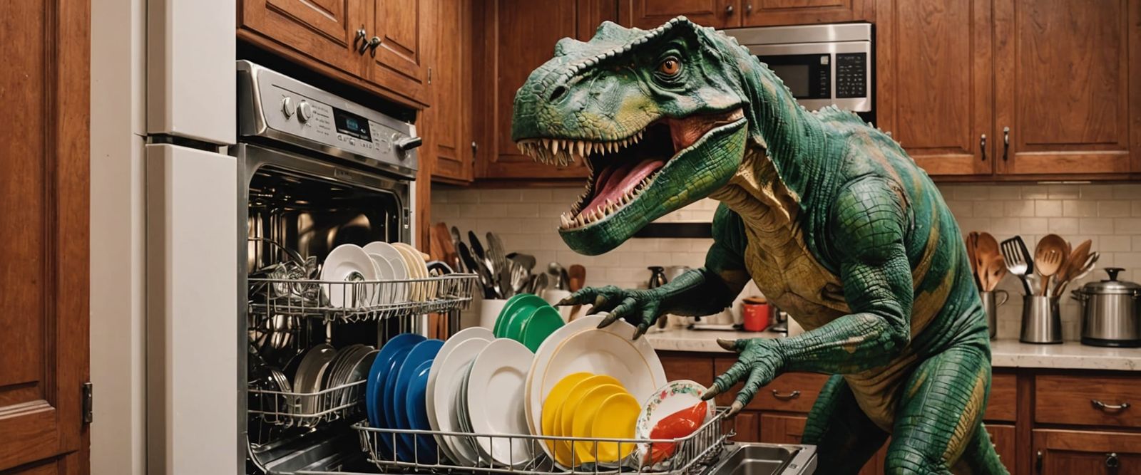 Dinosaur Does Dishes in Fauvist Style