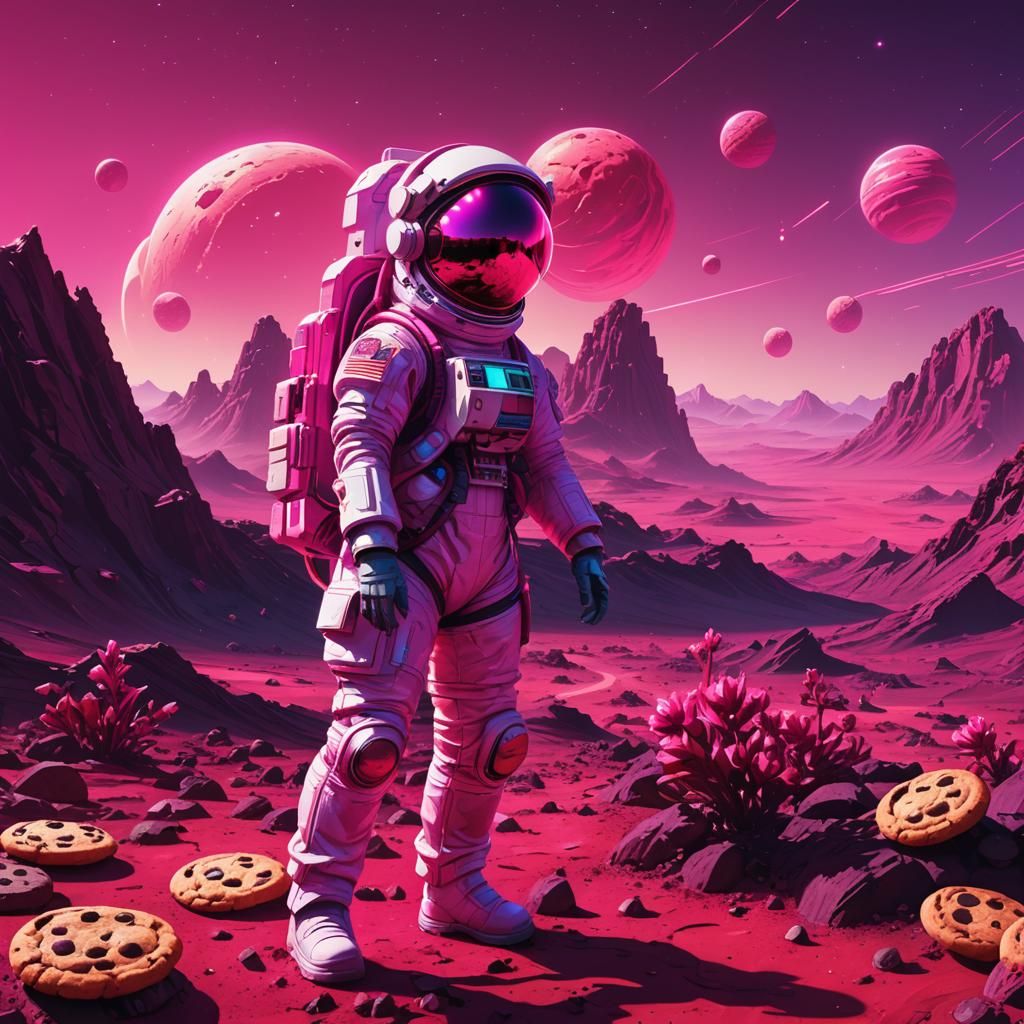 Futuristic Astronaut on Red Planet with Cookies
