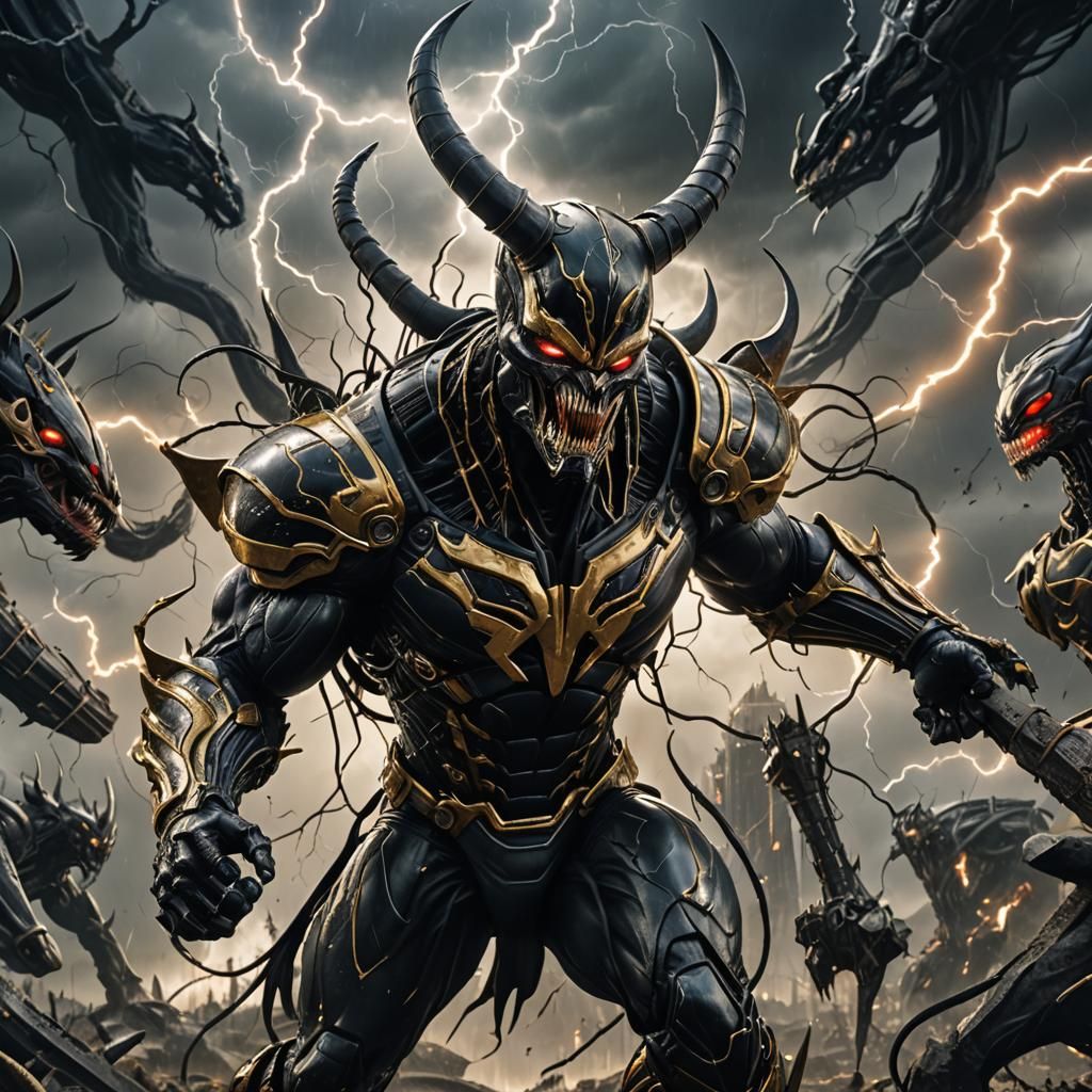Beta Ray Bill and Venom Fusion on Alien Battlefield