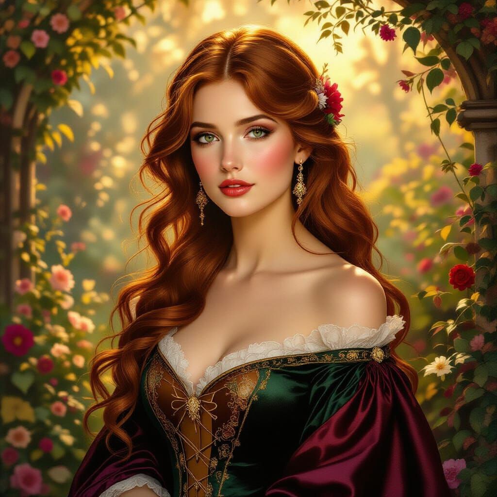 Pre-Raphaelite Beauty in Golden Hour Garden