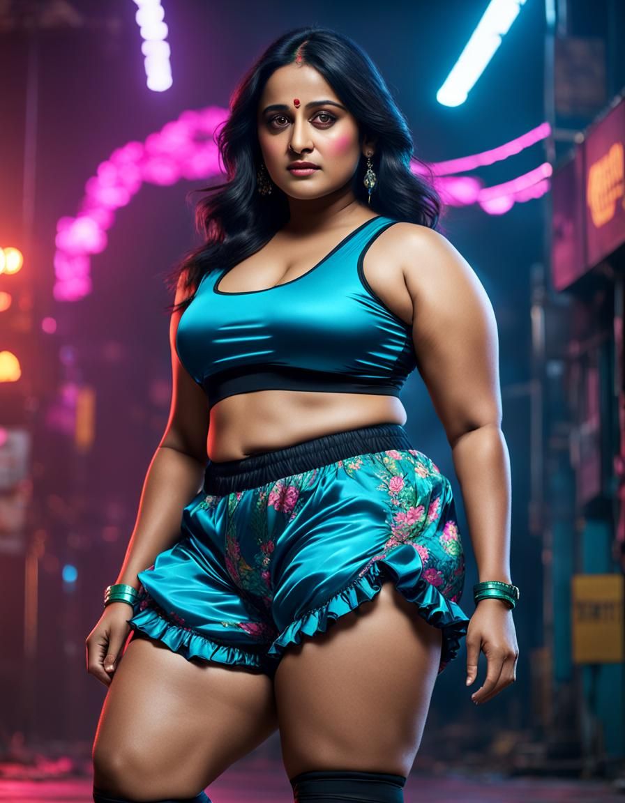Curvy Figure in Cyberpunk Neon Bloomers