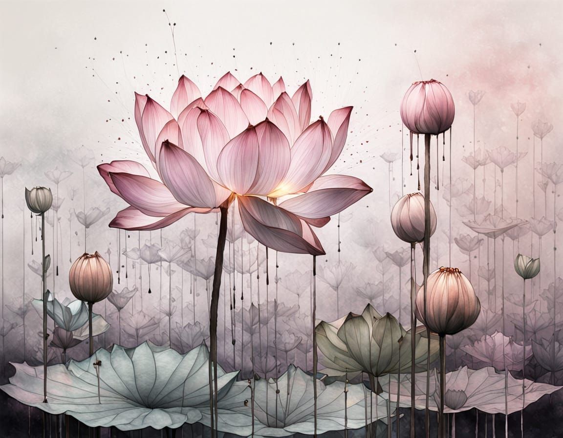 Mystical Lotus Flower in Watercolor Ink Style