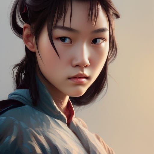 Detailed Portrait of Chinese Girl in Art Nouveau Style
