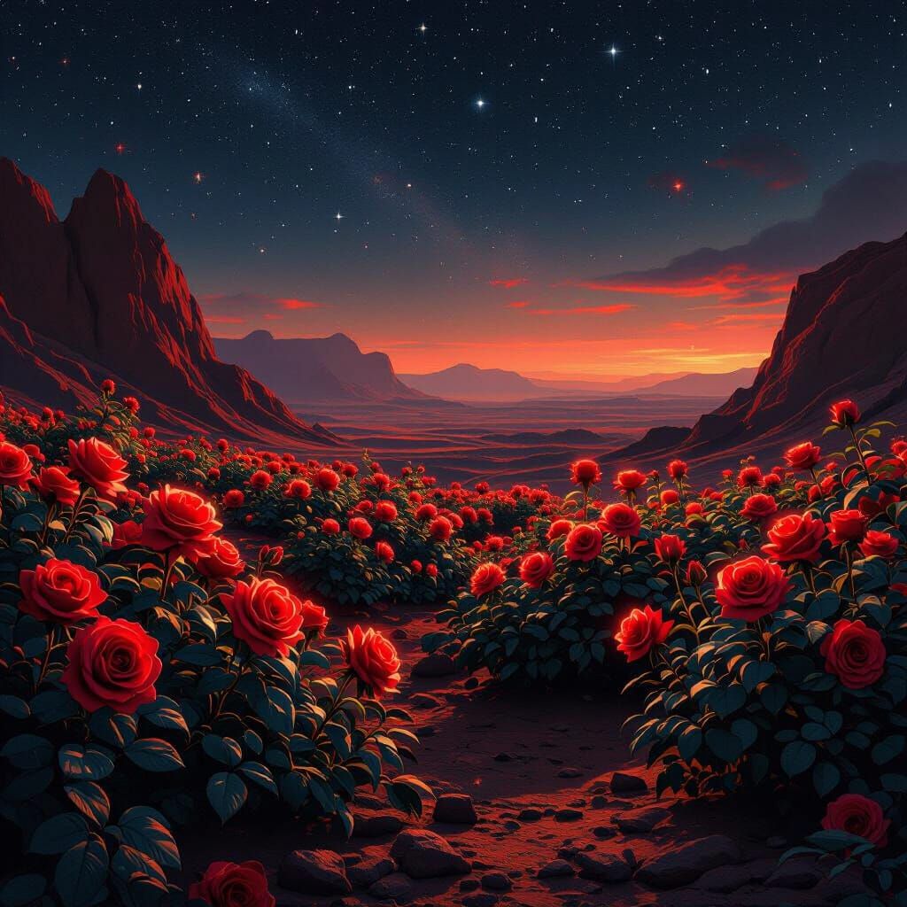 Martian Rose Garden: Sci-Fi Fantasy Landscape