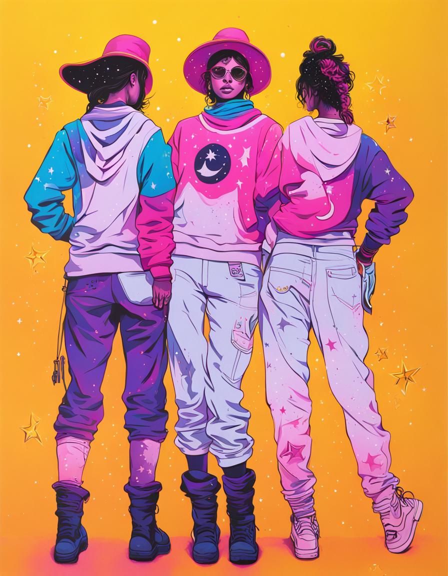 Celestial Witch Graffiti Art with Stardust Moon