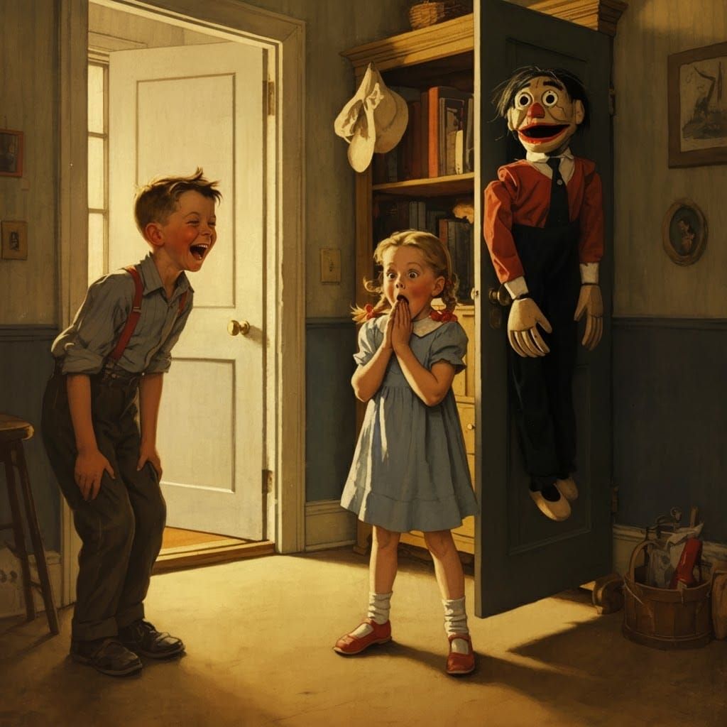 Norman Rockwell Style: Scary Puppet Prank