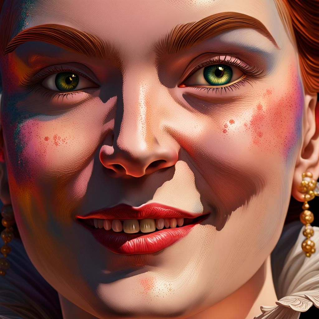 Elizabethan Noblewoman Wink in Hyperrealistic Splash Art
