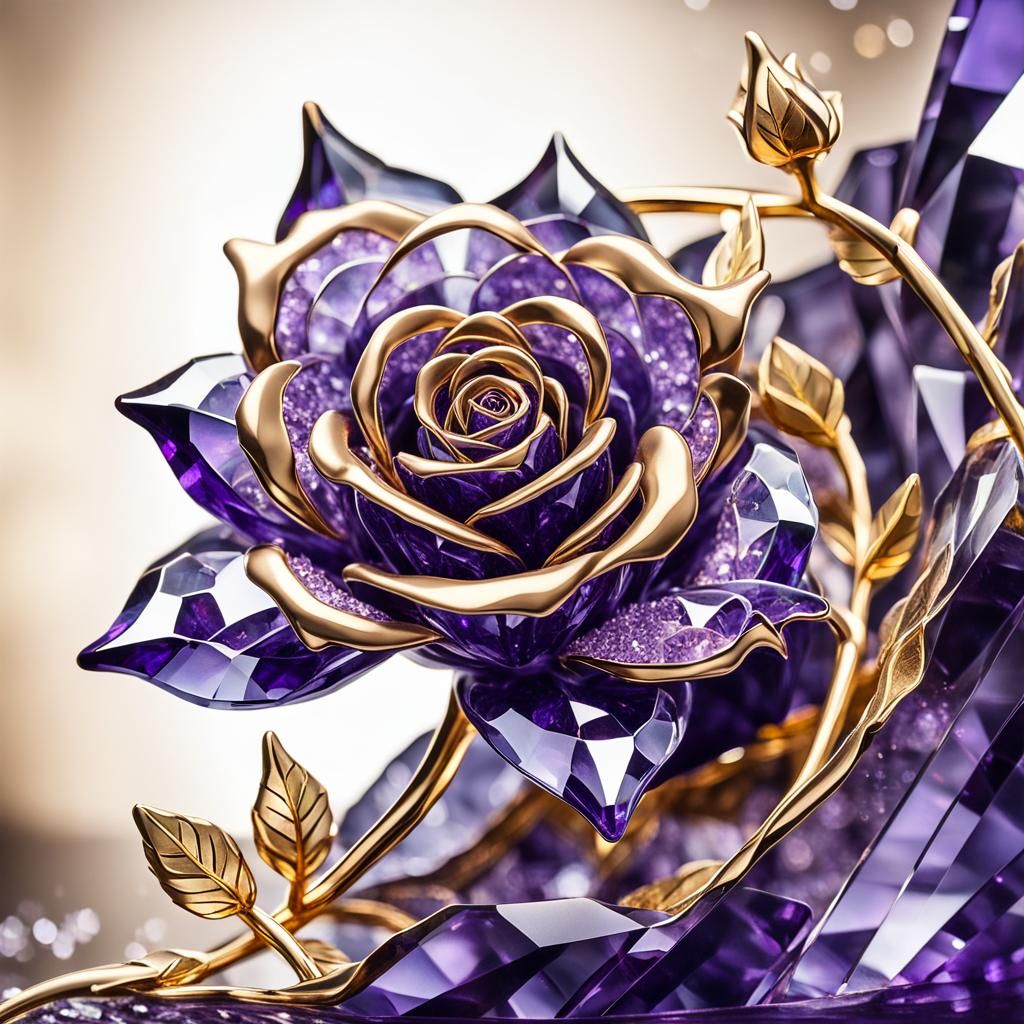 Purple and Gold Crystal Rose: Translucent Beauty