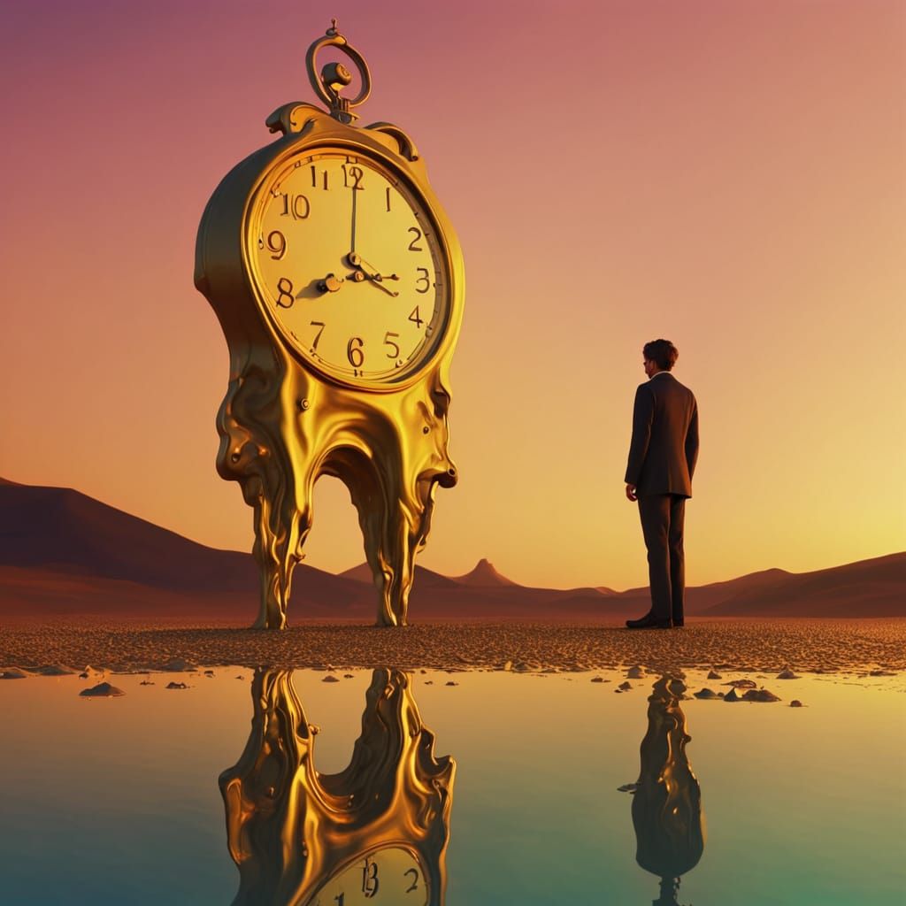 Surreal Melting Clocks in a Dreamlike Landscape