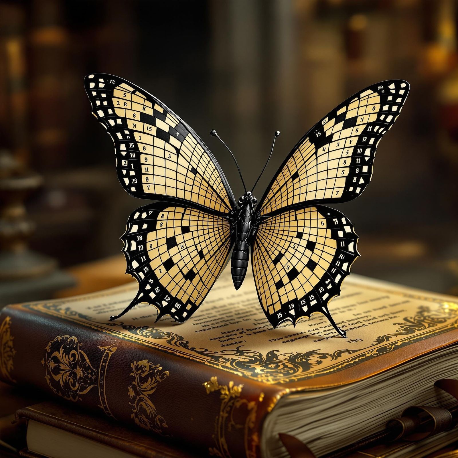 Majestic Cartoon Butterfly Amidst Vintage Library