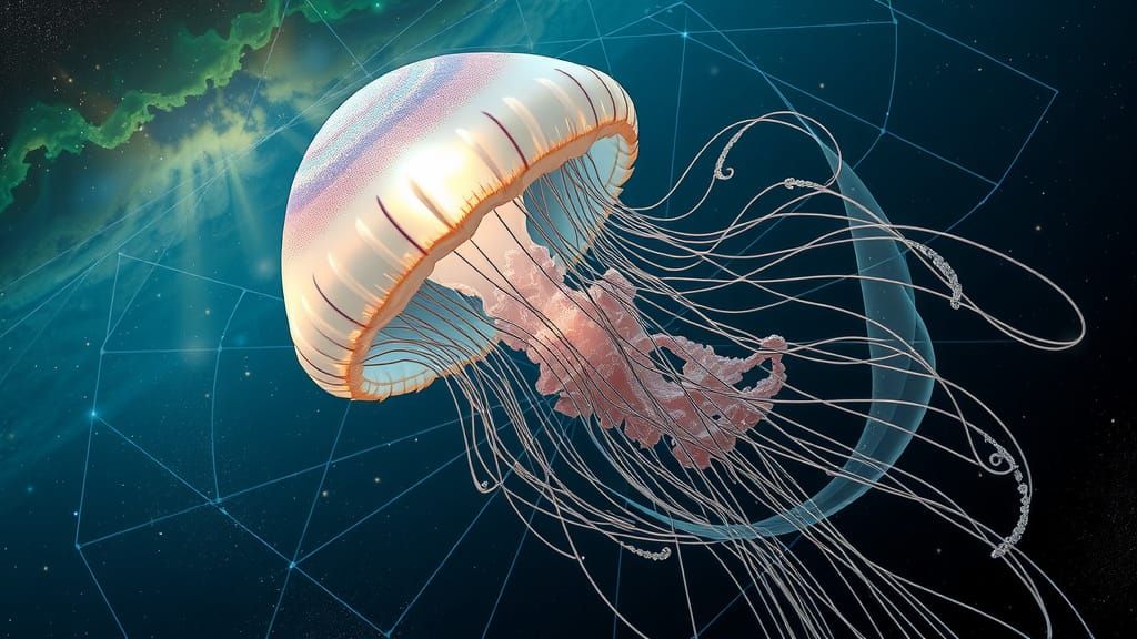 Cosmic Jellyfish Illuminates the Void in a Swirling Nebula