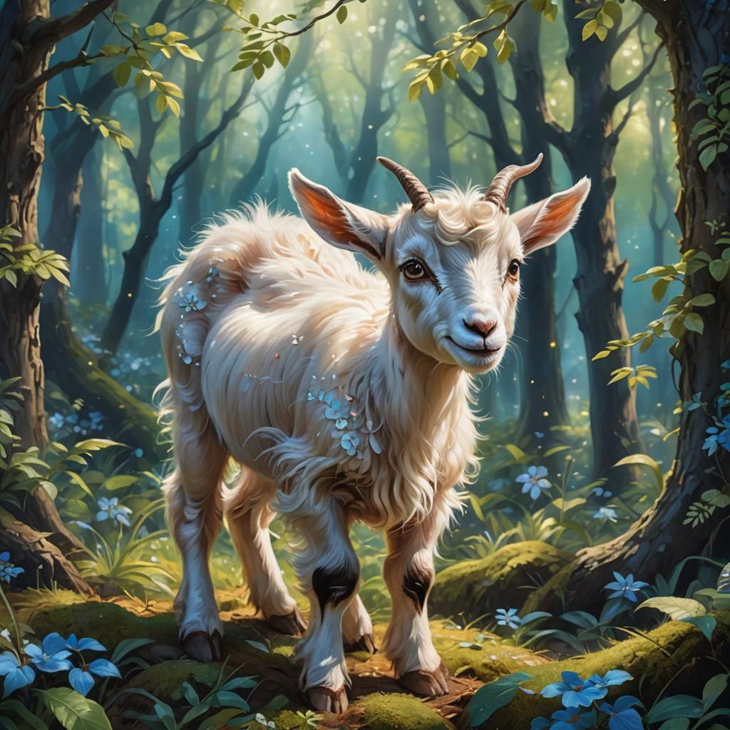 Adorable Baby Goat in Enchanted Forest Concept Art