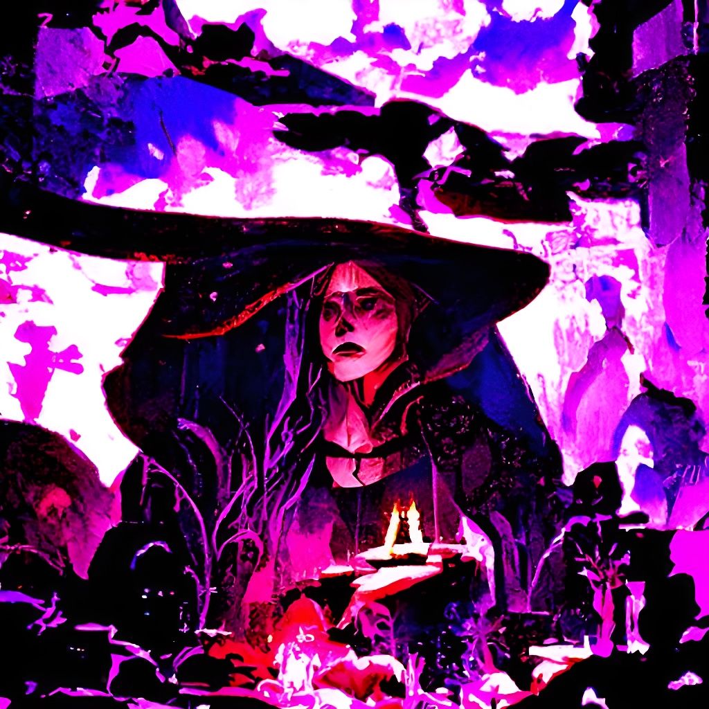 Ominous Fairytale Witch at Dark Altar