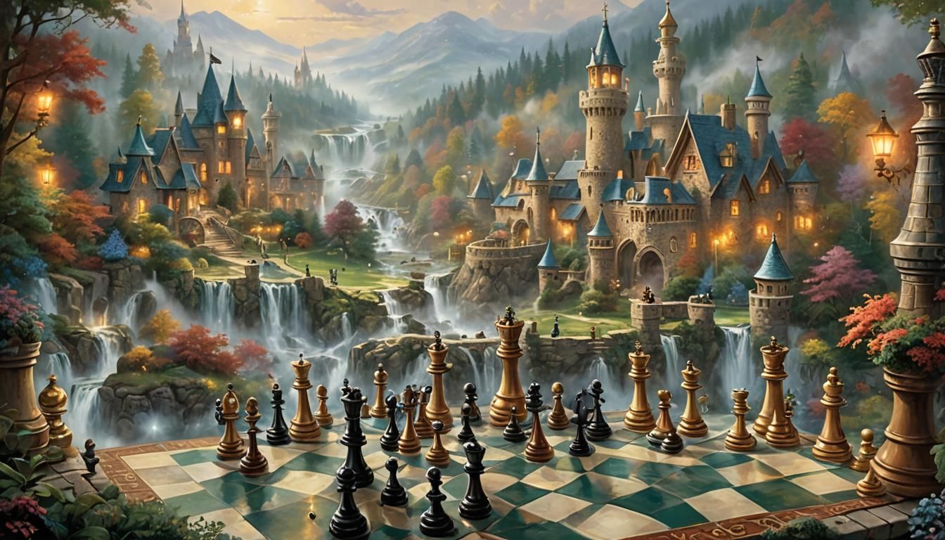 Ethereal Chess Game in a Thomas Kinkade Style