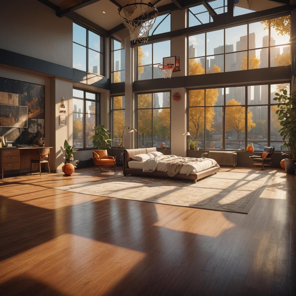 Luxurious Bedroom with Basketball Court Concept Art