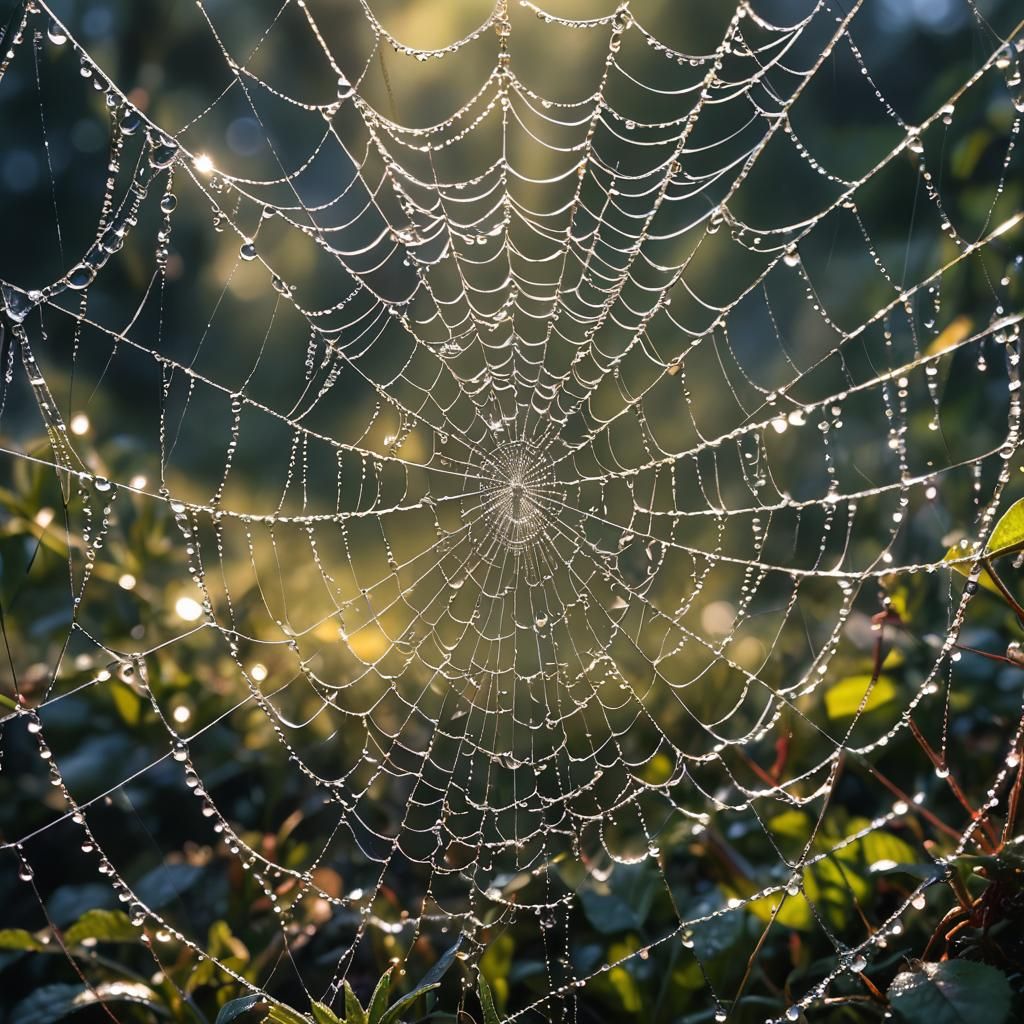 Dew-Kissed Spiderweb in Dreamy Sunlight